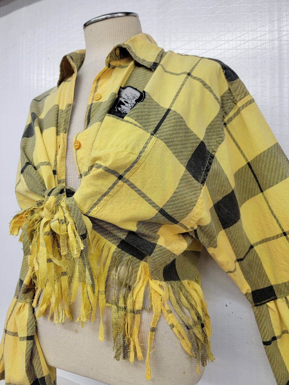 The Rolling Stones Plaid Fringe Shirt Jacket Shacket Upcycled - Picture 5 of 7